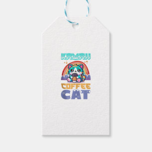 Kawaii Coffee Cat Adsible Anime Stil Presentetikett
