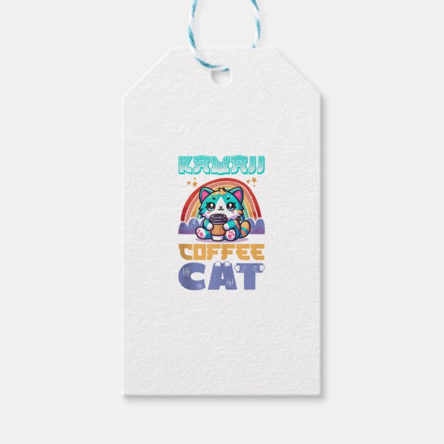 Kawaii Coffee Cat Adsible Anime Stil Presentetikett (Framsidan)