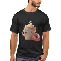 Kawaii Coffee & Donut T-shirt - Cute Sömnig Kopp