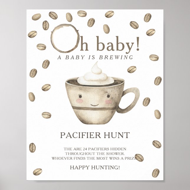 Kawaii Coffee - nappar-jakt på babyduschspel Poster (Framsidan)