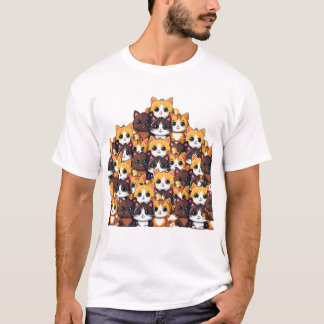 Kawaii Colorful Cat Mönster T-Shirt