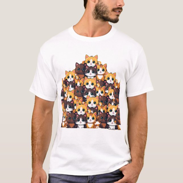 Kawaii Colorful Cat Mönster T-Shirt (Framsida)