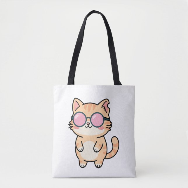 Kawaii Cool Cat Illustration Estetisk Handväskor Tygkasse (Framsida)