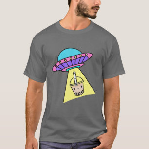 Kawaii Coola Boba Bubble Tea med UFO Spacesship Gi T Shirt