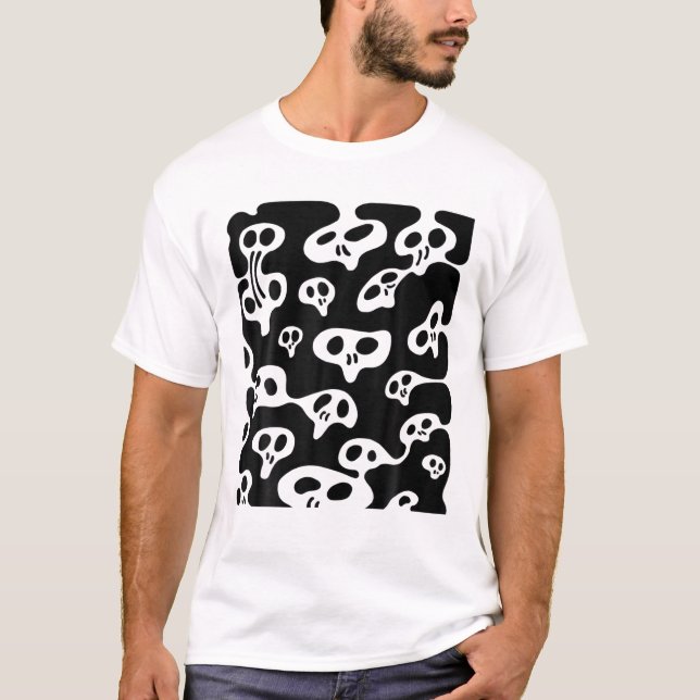 Kawaii Coola Gholyst Döskallar Mönster Nu Goth Ske T Shirt (Framsida)