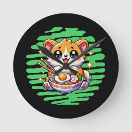 Kawaii Corgi ätskekål från Ramen Rund Klocka
