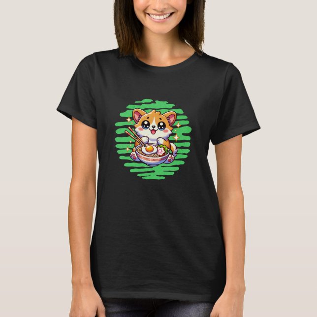 Kawaii Corgi ätskekål från Ramen T Shirt (Framsida)