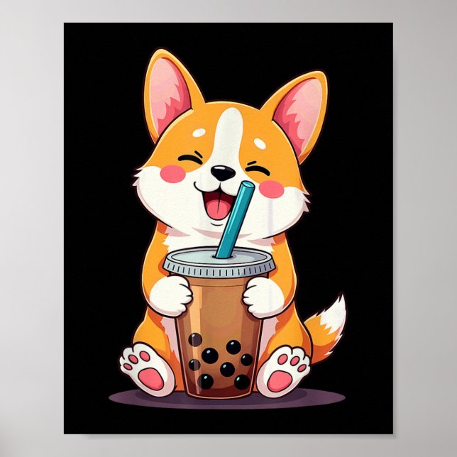 Kawaii Corgi Bubble Tea Poster (Framsidan)