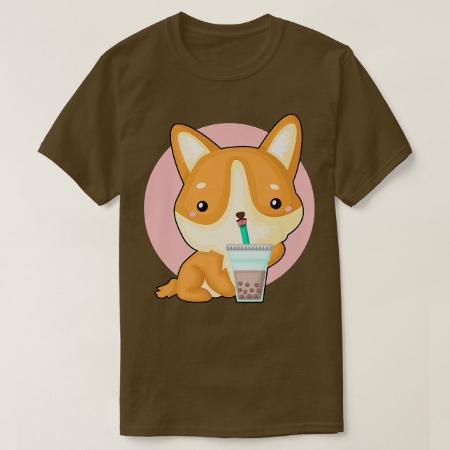 Kawaii Corgi Drinking Boba Tea Roligt Bubble Tea K T Shirt (Design framsida)