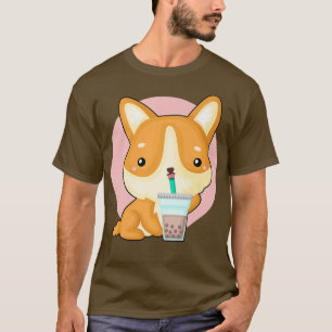 Kawaii Corgi Drinking Boba Tea Roligt Bubble Tea K T Shirt