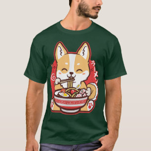 Kawaii Corgi Eating Ramen Cute Japanskt Hund T Shirt