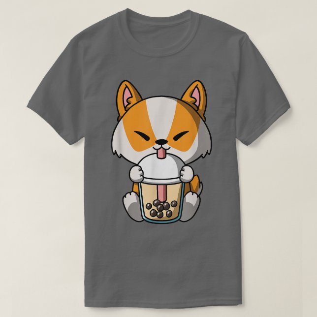 Kawaii Corgi Hund Boba Mjölk Tea Bubble Tea Anime T Shirt (Design framsida)