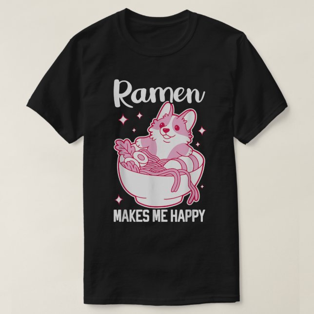 Kawaii Corgi Ramen Cute Puppy Japansk Manga Anime T Shirt (Design framsida)