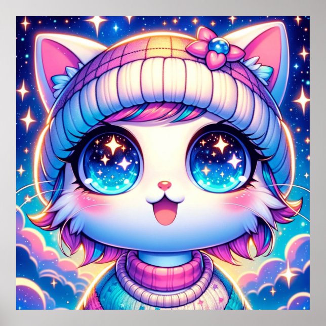 Kawaii Cosmic Cat Poster (Framsidan)