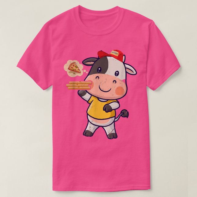 Kawaii Cow Cute Animal Pizza Delivery Funny Pizza T Shirt (Design framsida)