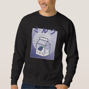 Kawaii Cow Retro Japansk blåbär Mjölk Lång Ärmad Tröja