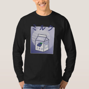 Kawaii Cow Retro Japansk blåbär Mjölk T Shirt