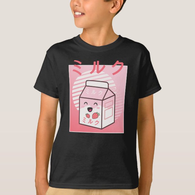 Kawaii Cow Retro Japansk jordgubbssmjölkskaka T Shirt (Framsida)