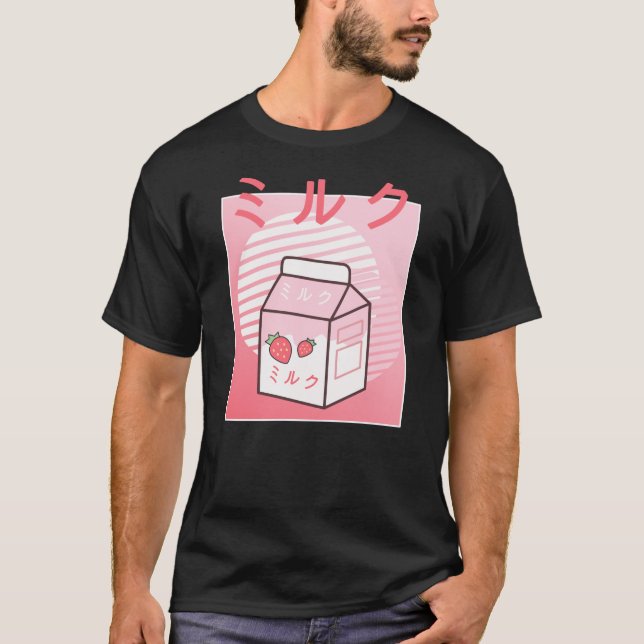 Kawaii Cow Retro Japansk jordgubbssmjölkskaka T Shirt (Framsida)