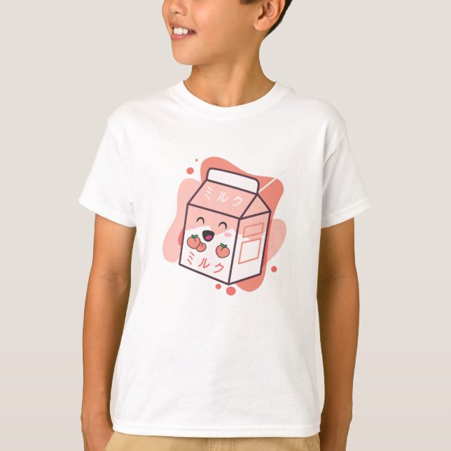 Kawaii Cow Retro Japansk persika Mjölk T Shirt (Framsida)