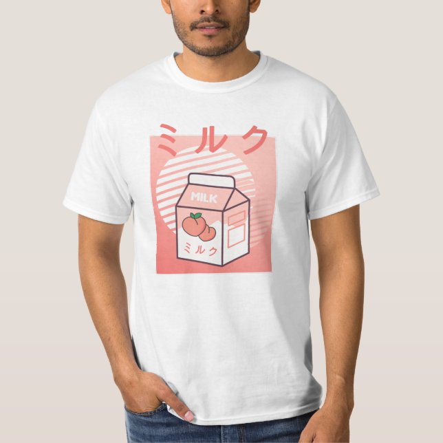 Kawaii Cow Retro Japansk persika Mjölk T Shirt (Framsida)