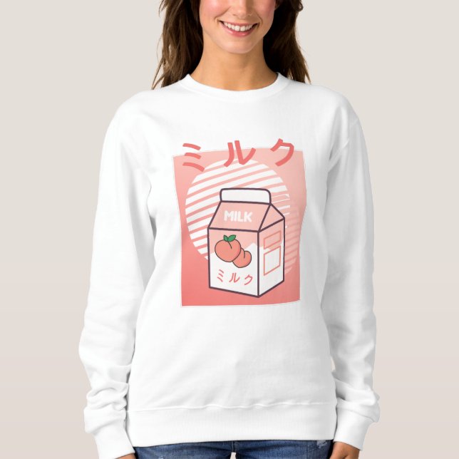 Kawaii Cow Retro Japansk persika Mjölk T Shirt (Framsida)
