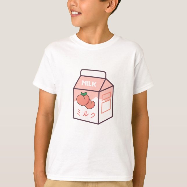 Kawaii Cow Retro Japansk persika Mjölk T Shirt (Framsida)