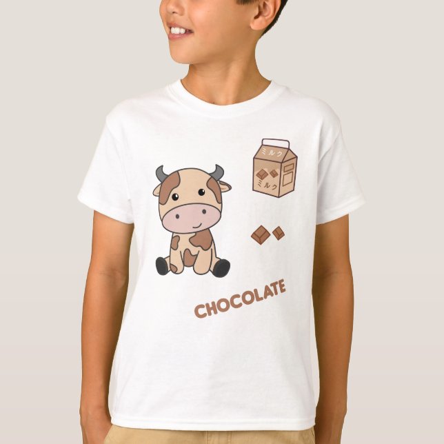 Kawaii Cow Retro Japanska chokladkor T Shirt (Framsida)