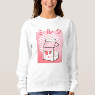 Kawaii Cow Retro Japanska jordgubben Milkshake T Shirt