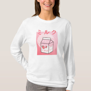 Kawaii Cow Retro Japanska jordgubben Milkshake T Shirt