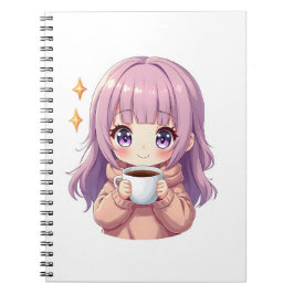 Kawaii Cozy Coffee Girl – Pastel Aesthetic sticker Anteckningsbok