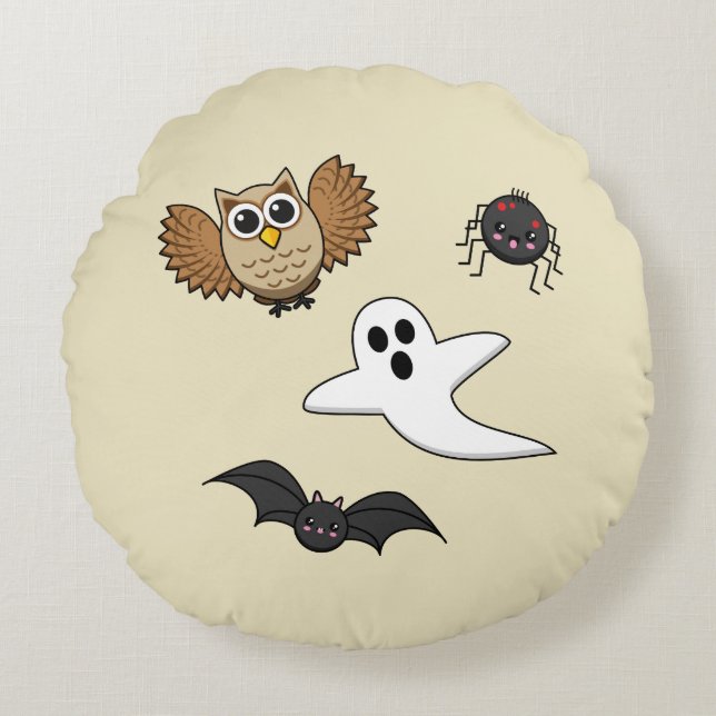 Kawaii Creepy Night Creatset Set Rund Kudde (Framsidan)