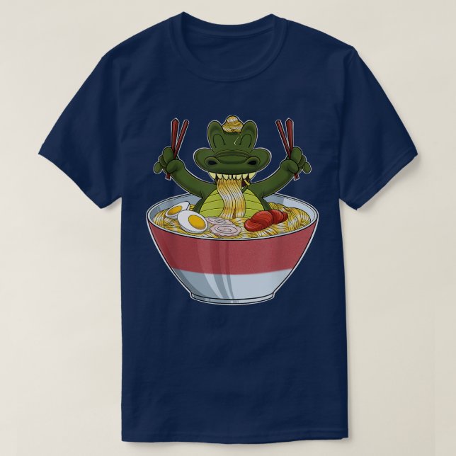 Kawaii Crokodile Japan Ramen Noodles I Otaku Anime T Shirt (Design framsida)