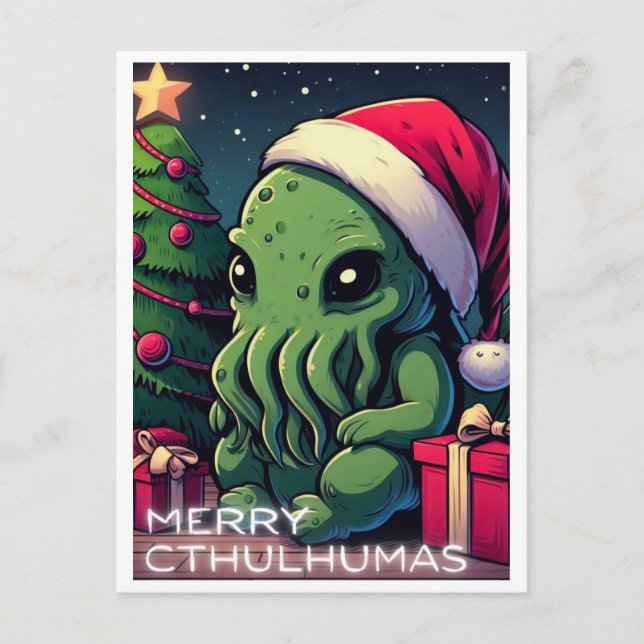 Kawaii Cthulhu-julen - Merry Cthulhumas Helg Vykort (Framsida)