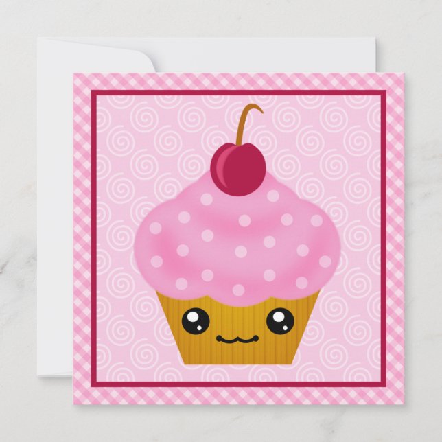 Kawaii Cupaka Cherry Födelsedagsfest inbjudan (Framsida)