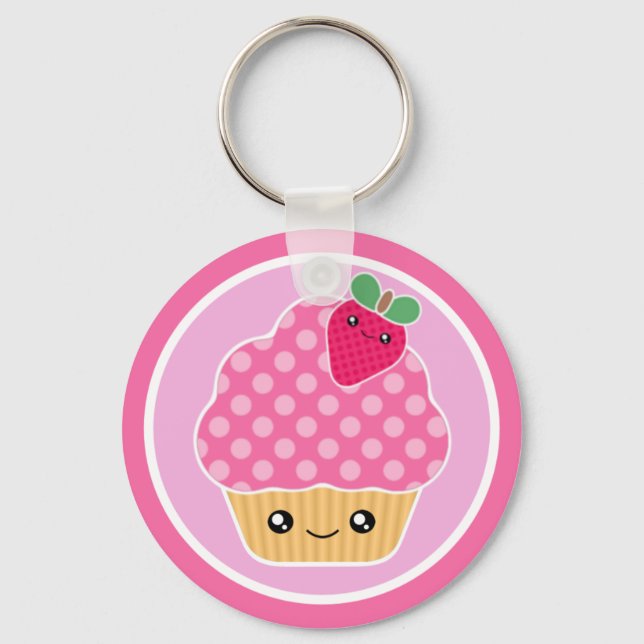 Kawaii Cupaka Strawberry Keychain Nyckelring (Framsida)