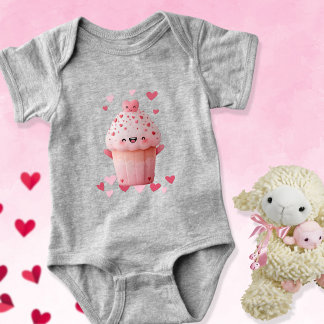 Kawaii Cupcake Med Hjärtan T Shirt