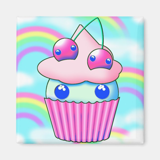 kawaii cupcake med rosa körsbär magnet (Framsidan)