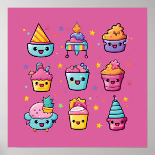Kawaii cupcakes poster