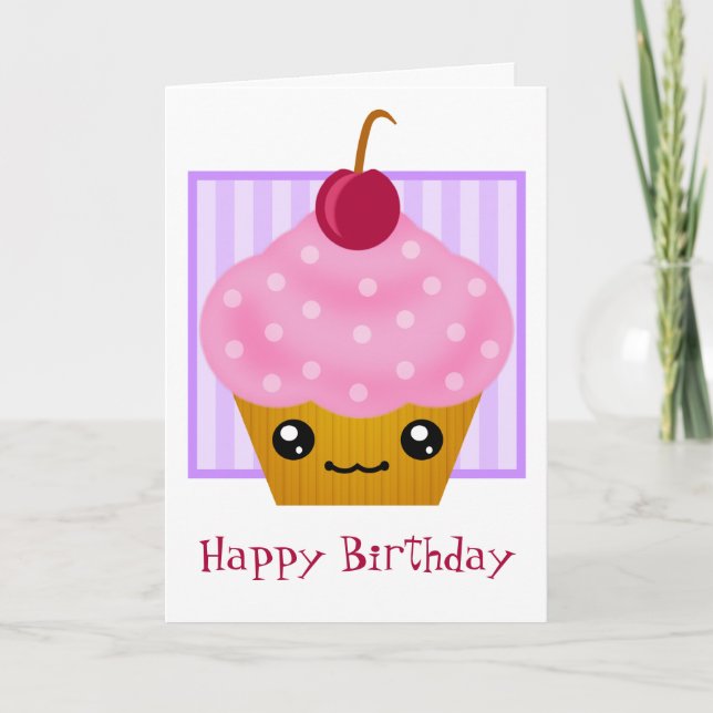 Kawaii Cupkaka Birthday Card Kort (Framsida)