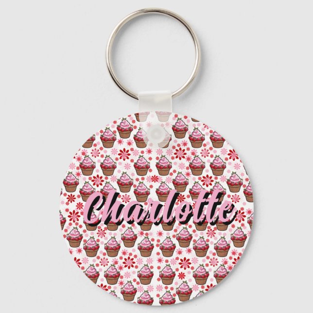 Kawaii Cupkaka Design - Cute Dessert Illustration Nyckelring (Framsida)