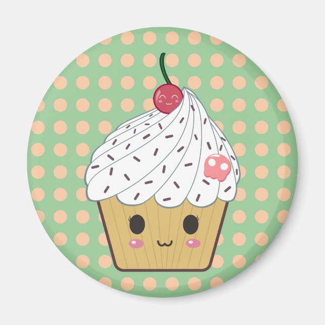 Kawaii Cupkaka i Polka dots Magnet (Framsidan)