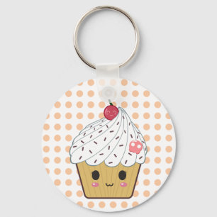 Kawaii Cupkaka i Polka dots Nyckelring