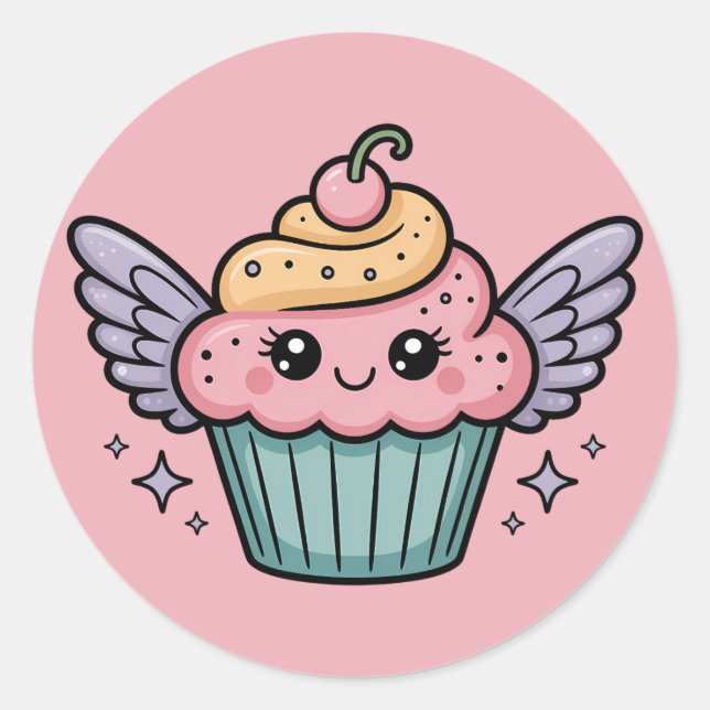 Kawaii Cupkaka Runt Klistermärke (Framsida)