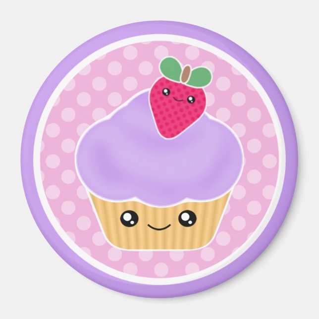 Kawaii Cupkaka Strawberry Magnet (Framsidan)