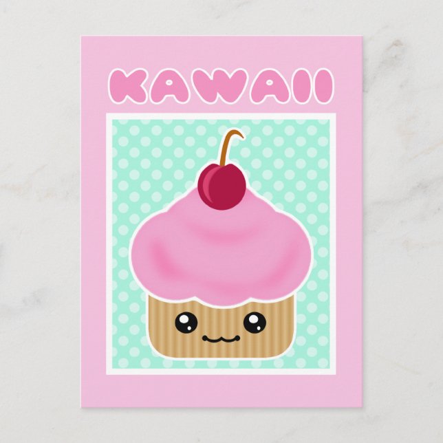 Kawaii Cuptårta Cherry Candy Vykort (Framsida)