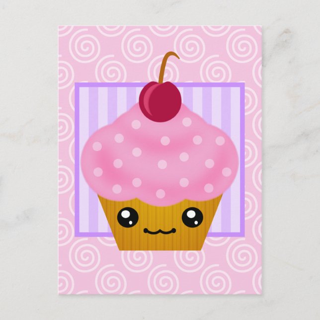 Kawaii Cuptårta Cherry Postcard Vykort (Framsida)