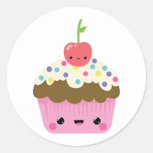 Kawaii Cuptårta med Cherry på topp Runt Klistermärke