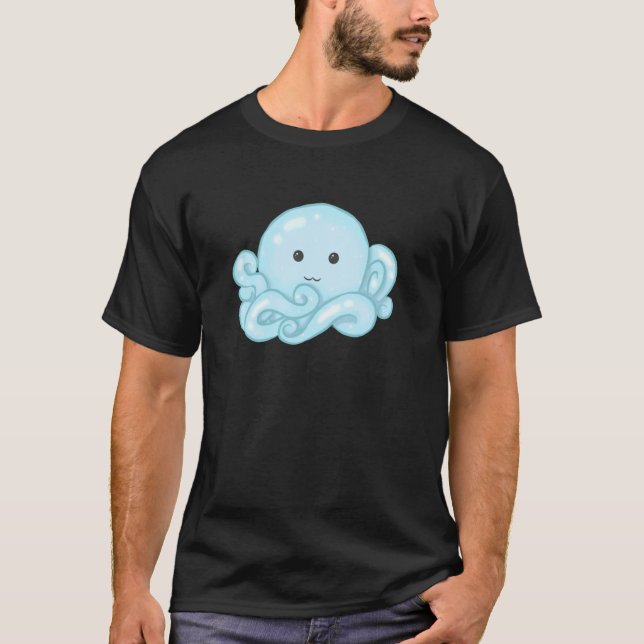 Kawaii Cute Aesthetic Happy Pastel Blue Octopus T Shirt (Framsida)
