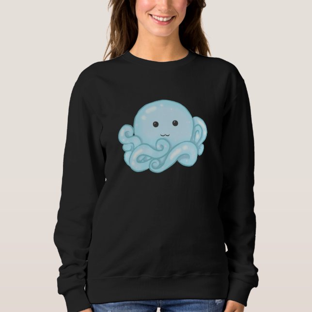 Kawaii Cute Aesthetic Happy Pastel Blue Octopus T Shirt (Framsida)